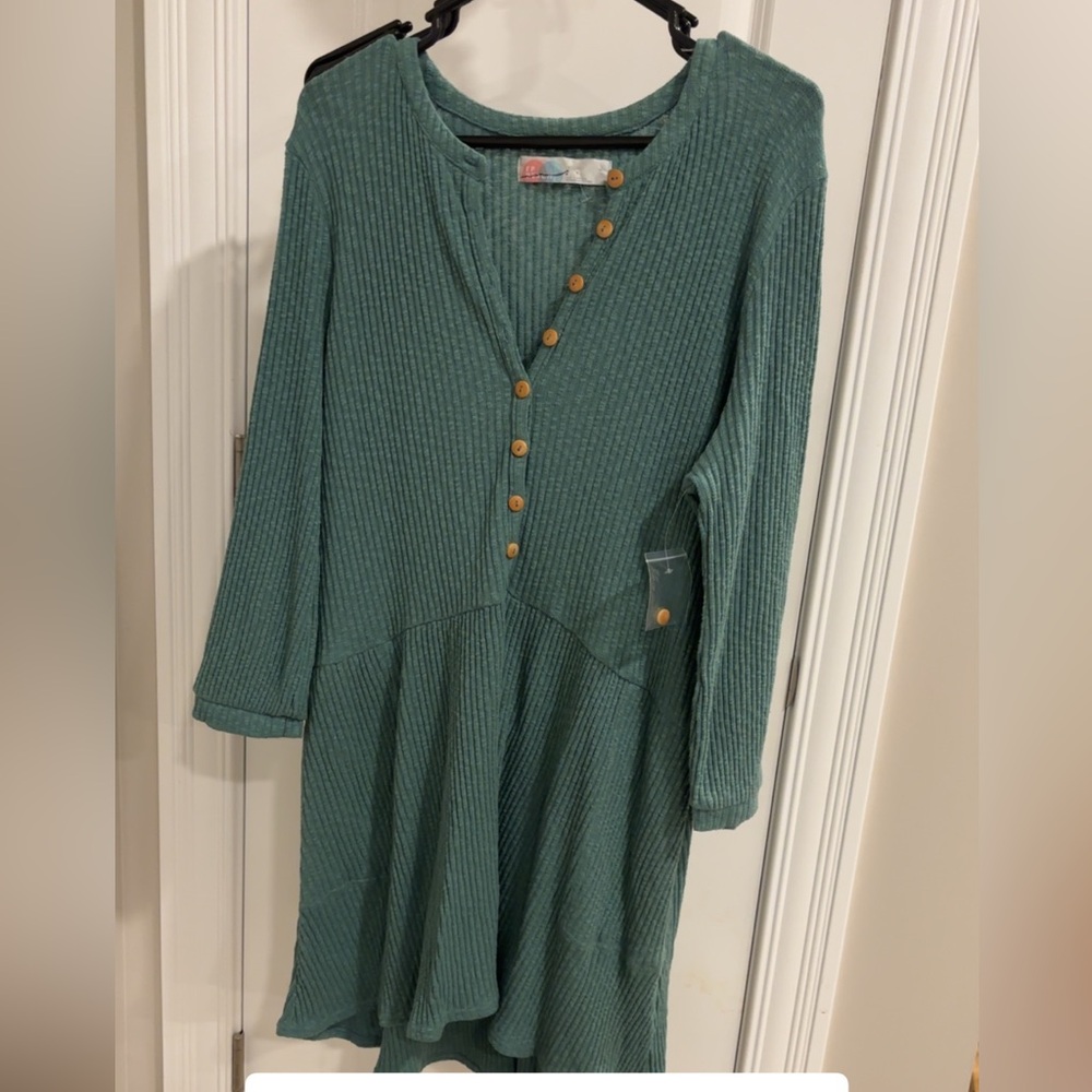 Free People Teal Button-Down Dress